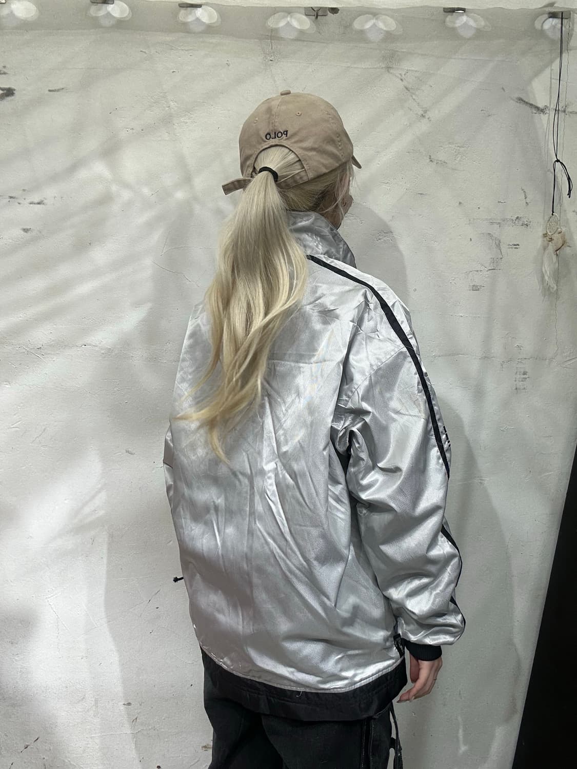 일본 챔피온 유광 실버 블랙 라인 바람막이 오버핏 트랙 자켓 M 상품이미지3