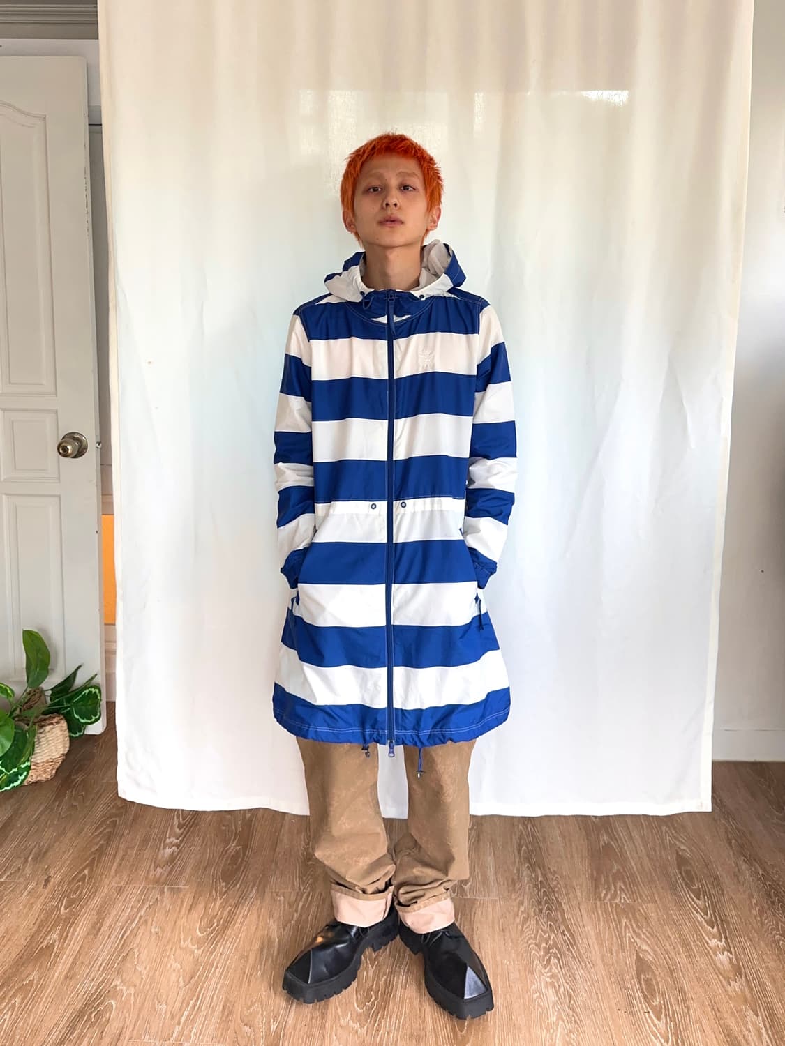 Adidas 블루 스트라이프 롱 후드 집업 상품이미지3