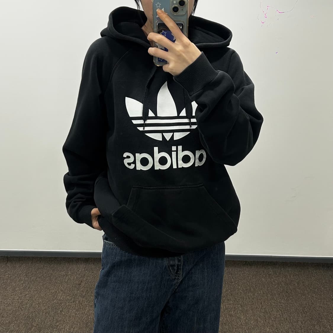 Adidas 아디다스 빅파이어로고 블랙후드티 상품이미지1