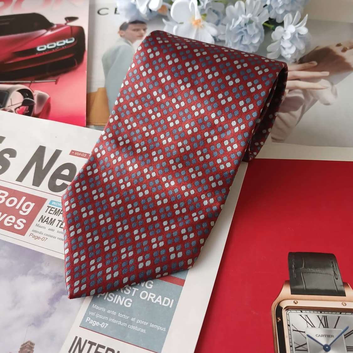 DKNY 실크 레드 지오메트릭 넥타이 9.6cm A+등급 A19145
 상품이미지2