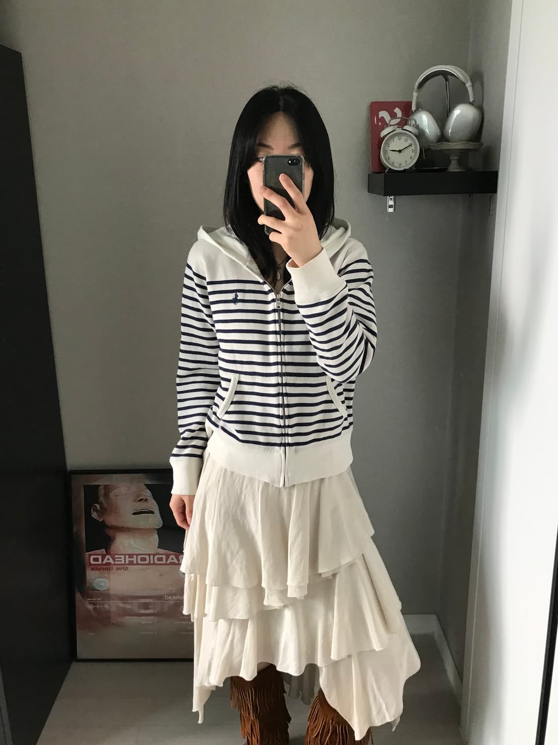 폴로 랄프로렌 QR코드택 포니로고 스트라이프 아이보리 후드집업 상품이미지1