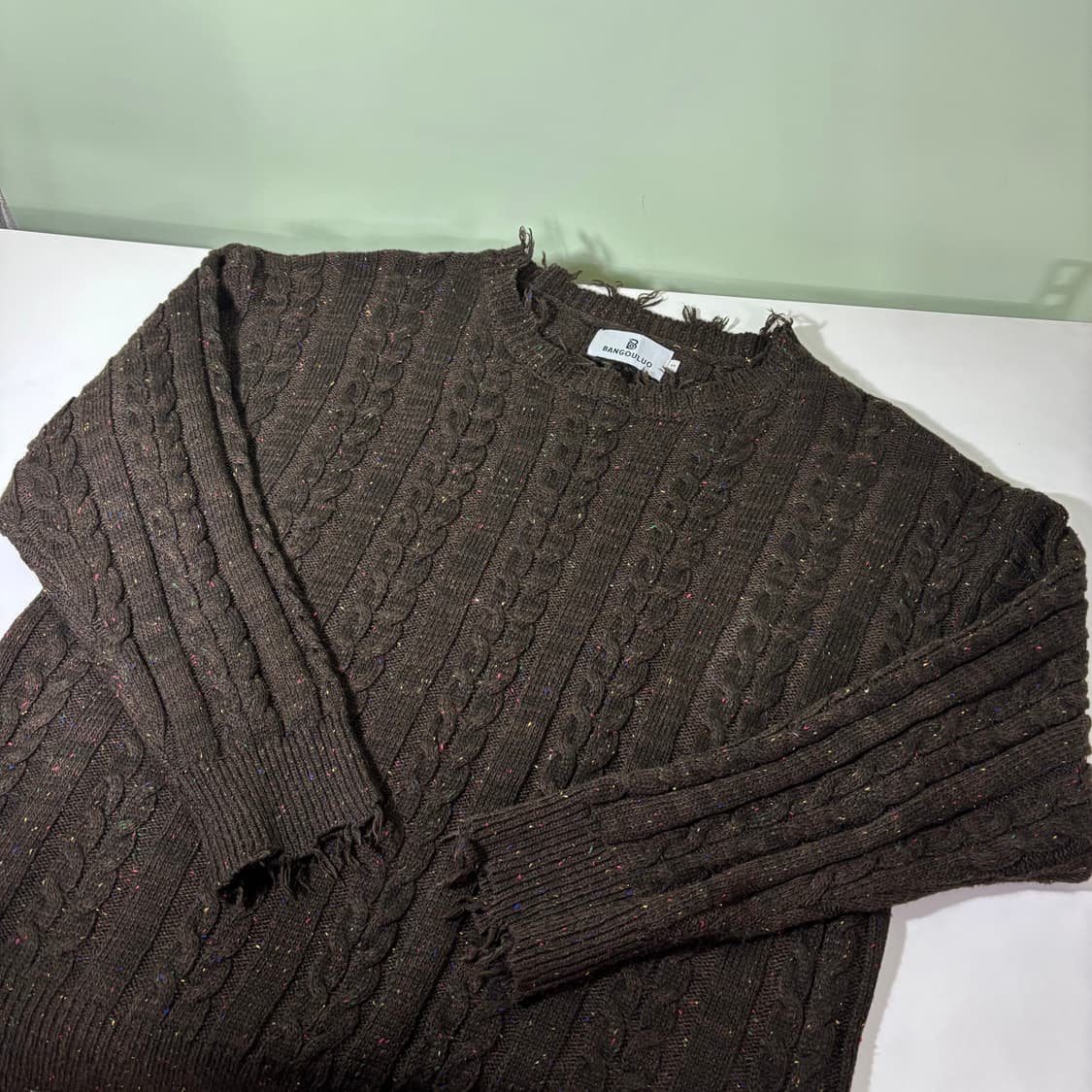 95-100 BANGOULUO 브라운 꽈배기 데미지 디스 에스닉니트 상품이미지2