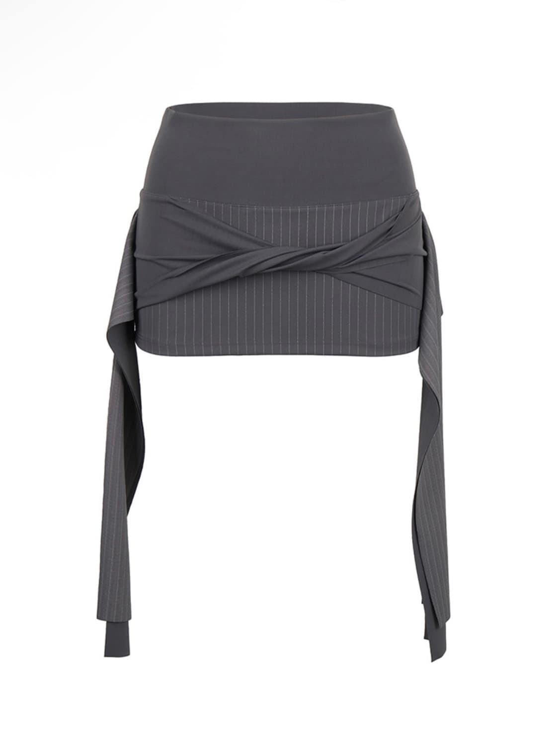 하프데빌어스 스트라이프 트위스트 랩 스커트_챠콜 상품이미지2