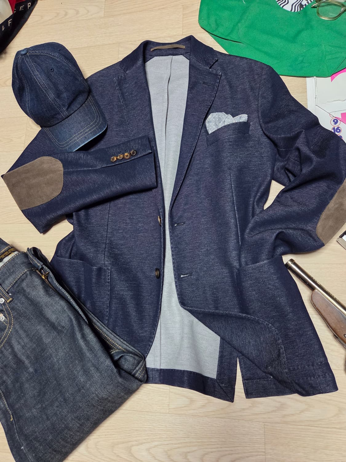 (3회 착용)(ITALY)ELEVENTY 데님 블레이저 인디고 패치 자켓 상품이미지1