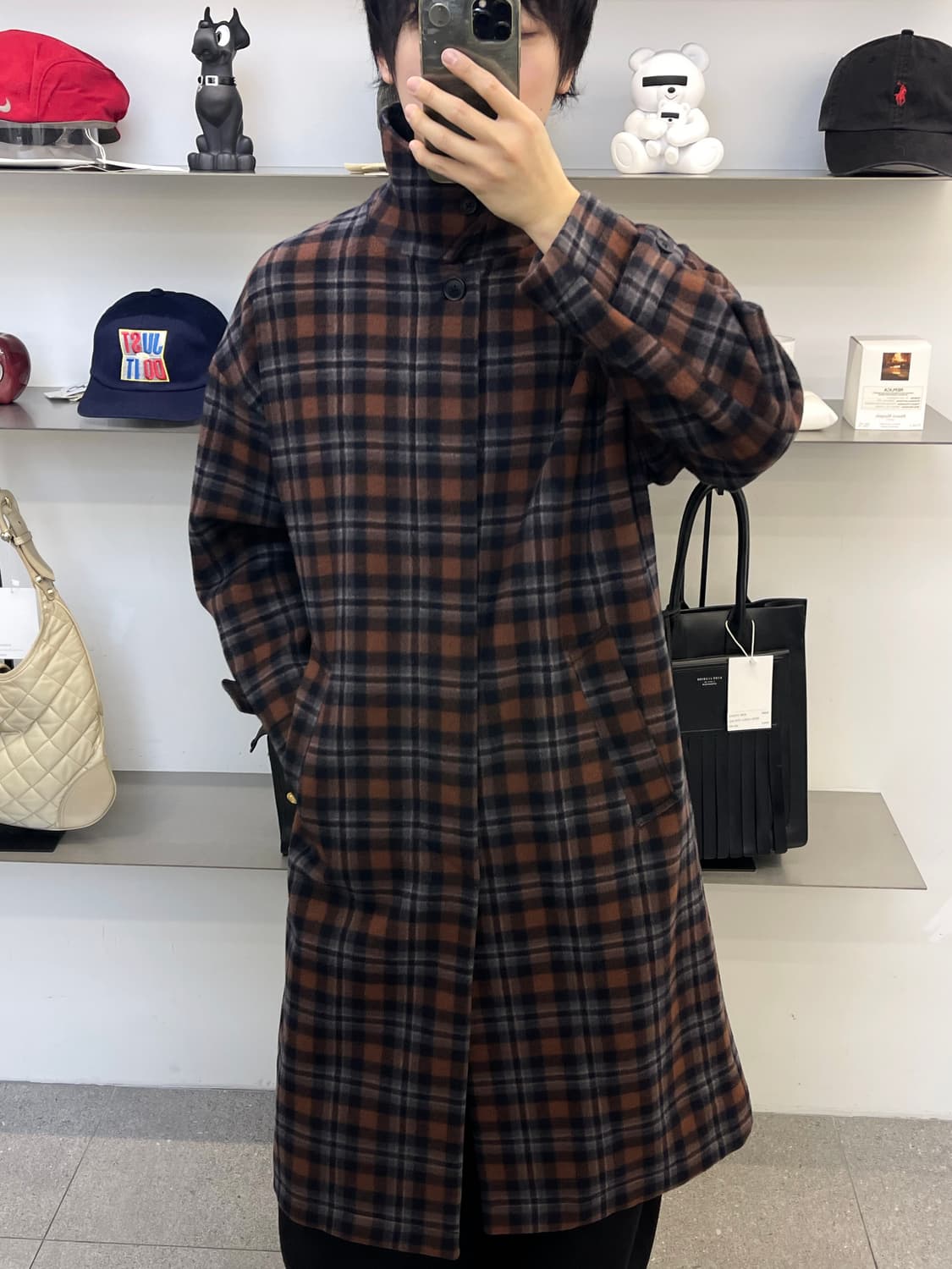 Hare 타탄 체크 울 맥 코트 상품이미지2