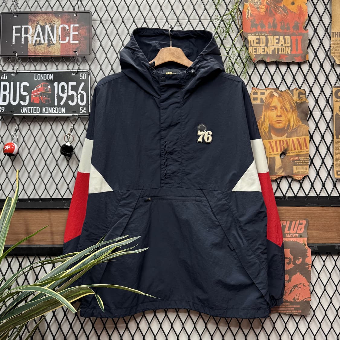 NBA X 필라델피아 76ers 아노락 후드 바람막이 네이비 배색 상품이미지1