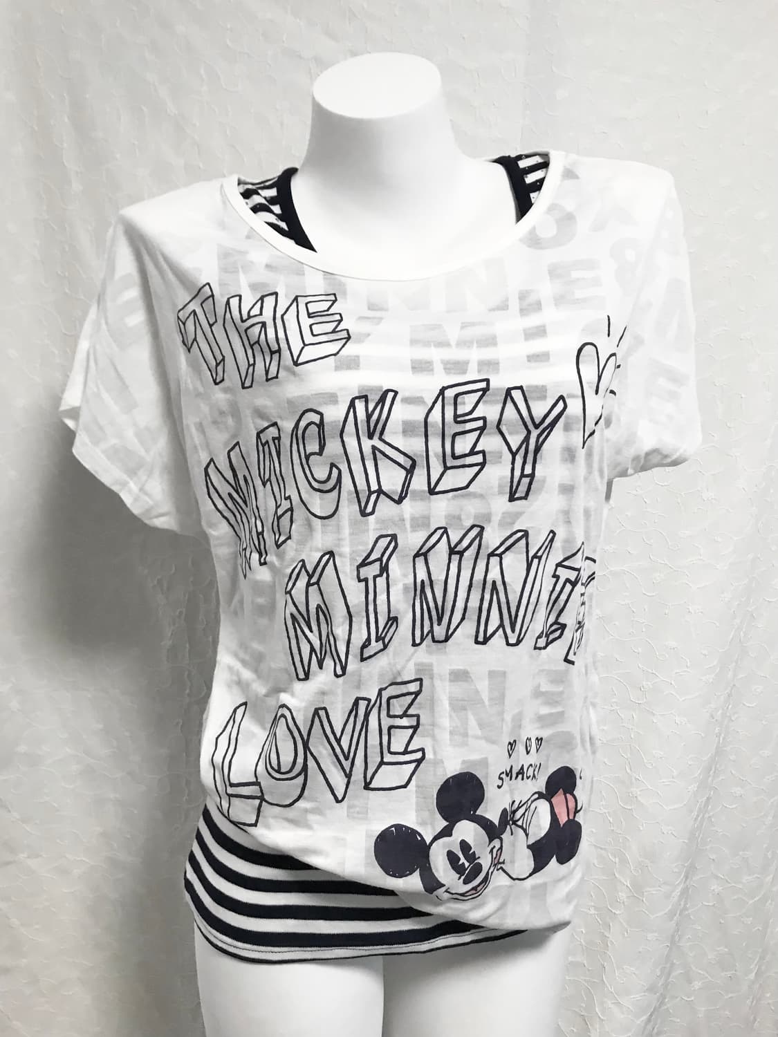 빈티지 니혼진 너드 미키마우스 레이어드 반팔 탑 세트 상품이미지2