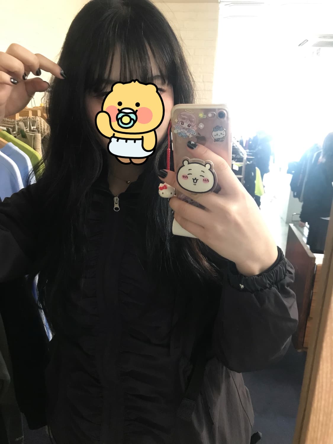 팬시클럽 리본 셔링 윈드 브레이커 차콜 상품이미지1