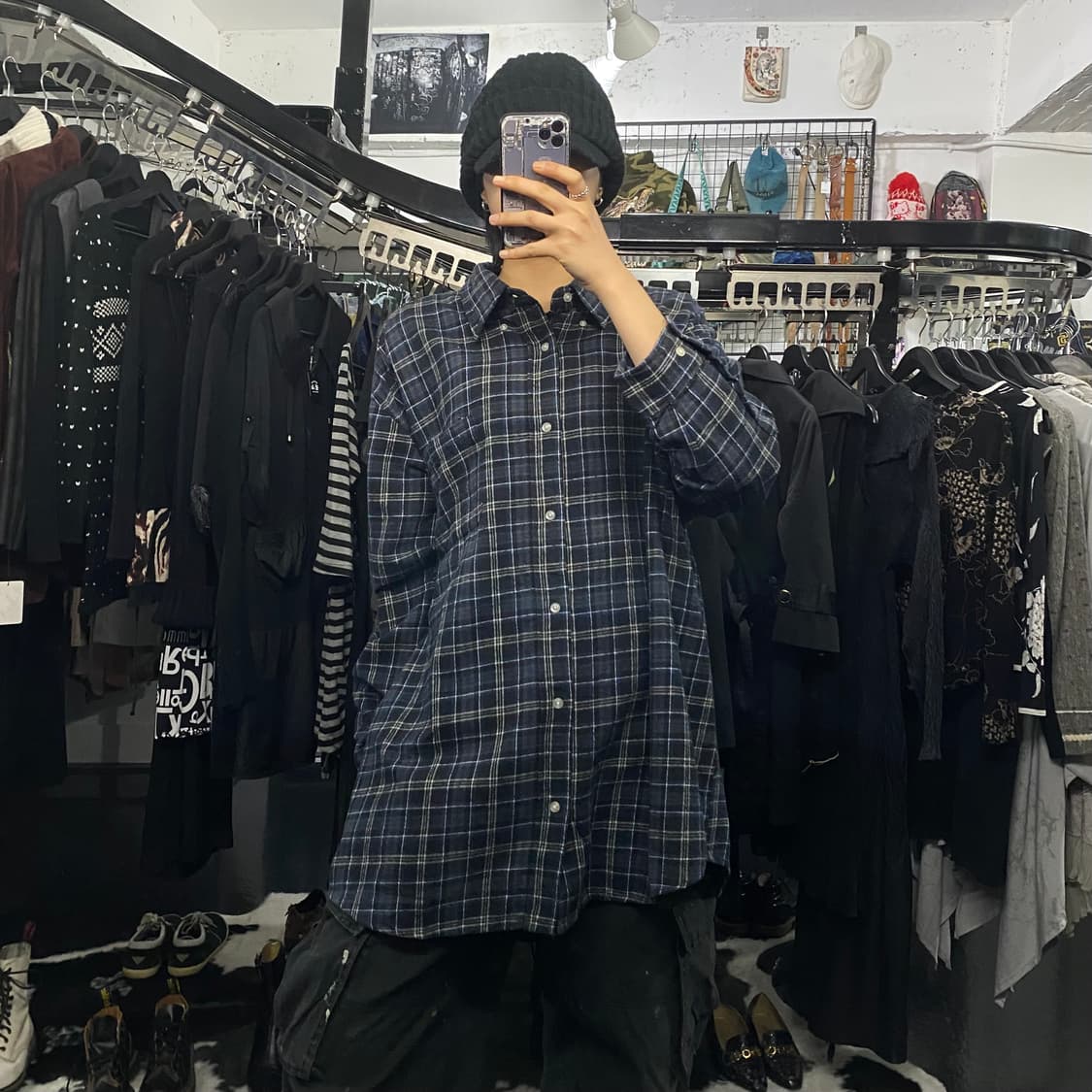 Converse 네이비 타탄체크 셔츠 상품이미지1