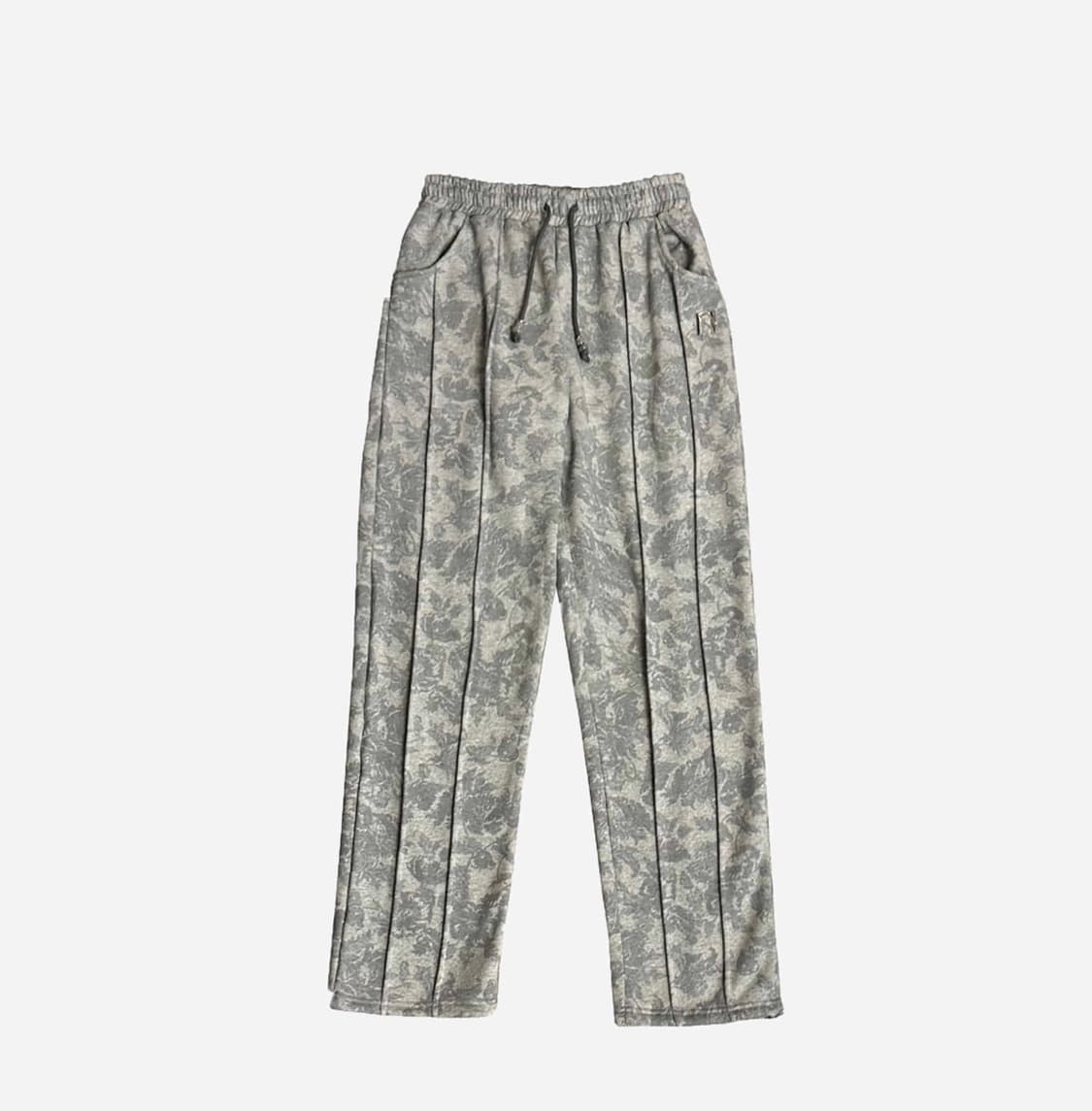 새상품 뉴얼린 플라워 엠블럼 비즈 핀턱 팬츠 그레이 상품이미지1