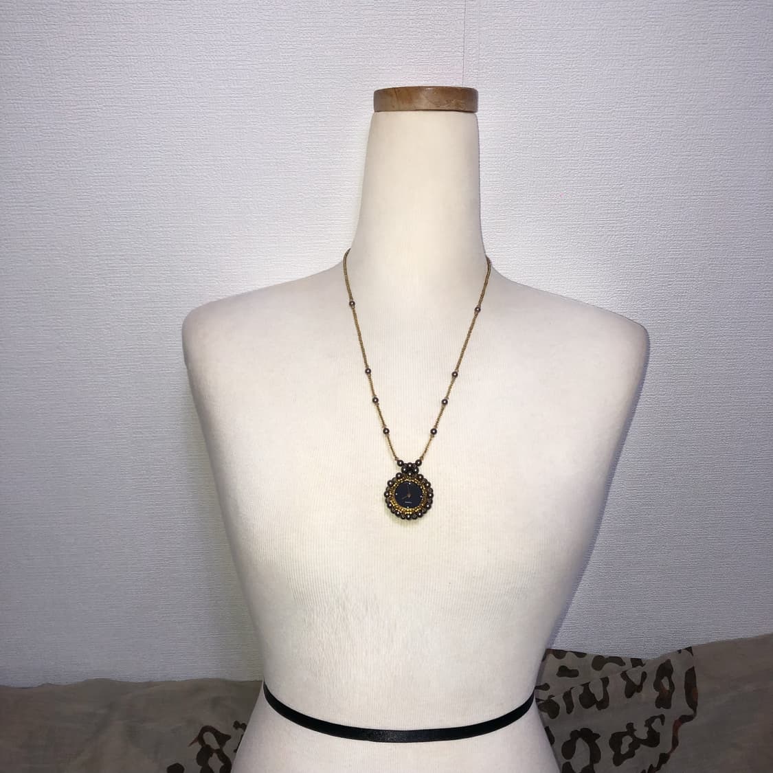 빈티지 핸드메이드 비즈 브라운 시계 목걸이 긱시크 오리엔탈 히피 상품이미지2