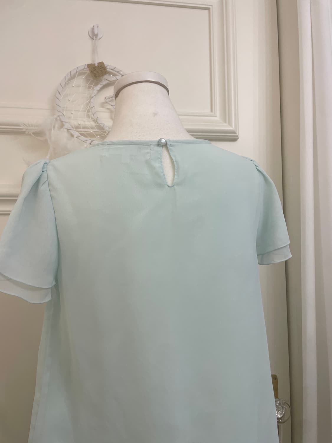 sheer mint puff sleeve lovely blouse 상품이미지4