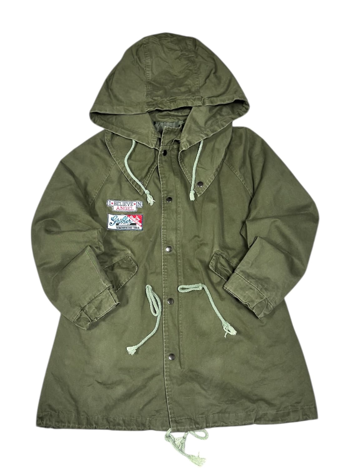 바배) 빈티지 올리브 그린 와펜 야상 후드 자켓 상품이미지1
