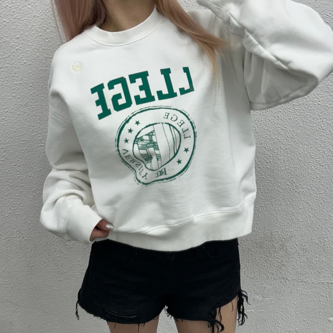 렉토 그린 프린팅 화이트 맨투맨 상품이미지1