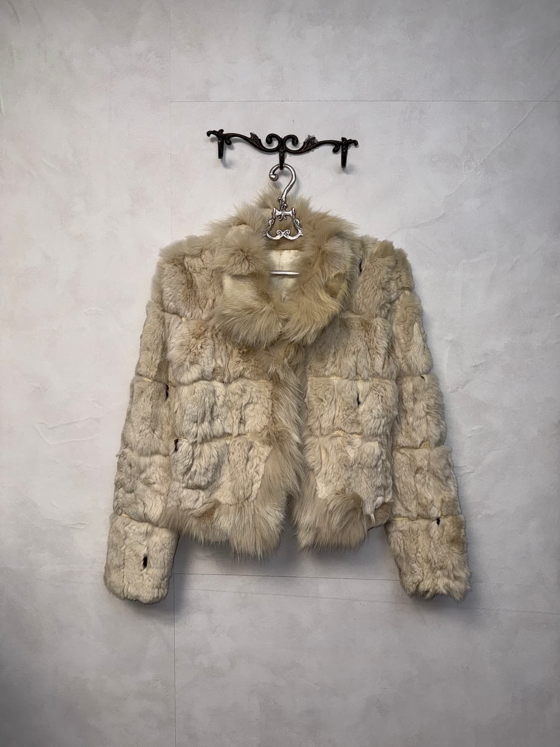 Ivory rabbit & fox fur stitch jacket  상품이미지1