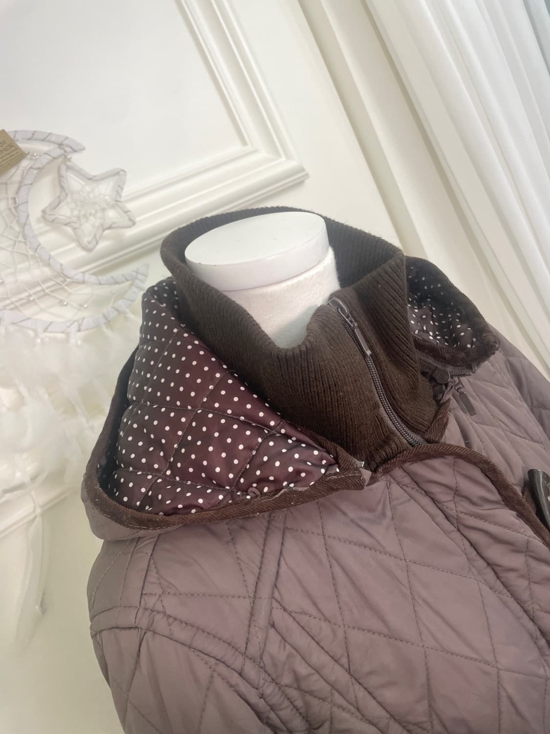 brown hoodie dot quilting jacket(size-M) 상품이미지7