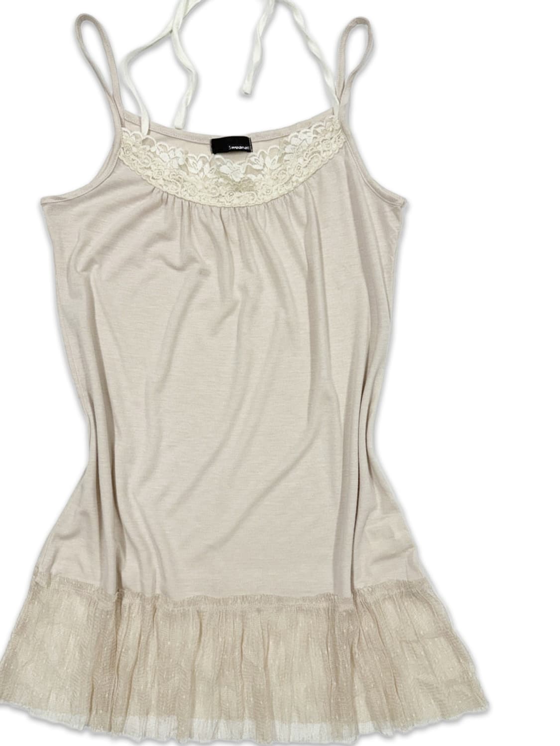 빈티지 베이지 리본 프릴 모리 슬리브리스 상품이미지2