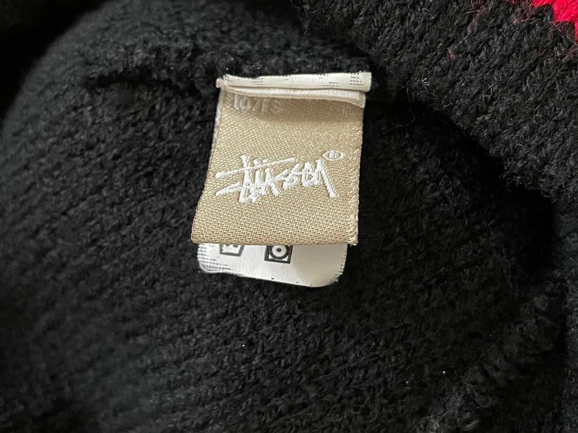 90s 빈티지 스투시 스타 패턴 폼폼 비니 블랙/레드 상품이미지4