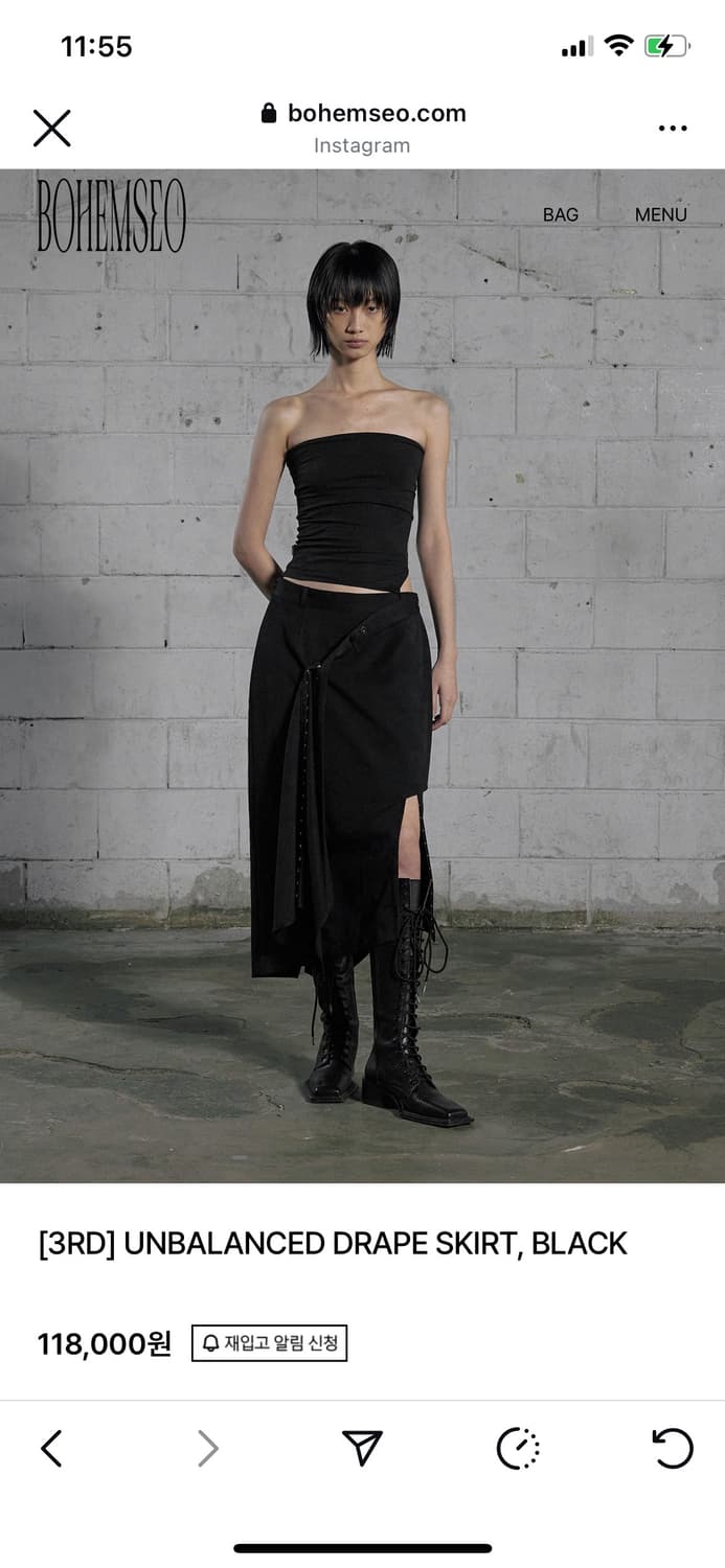 보헤미안서울 UNBALANCED DRAPE SKIRT BLACK m사이즈 상품이미지1