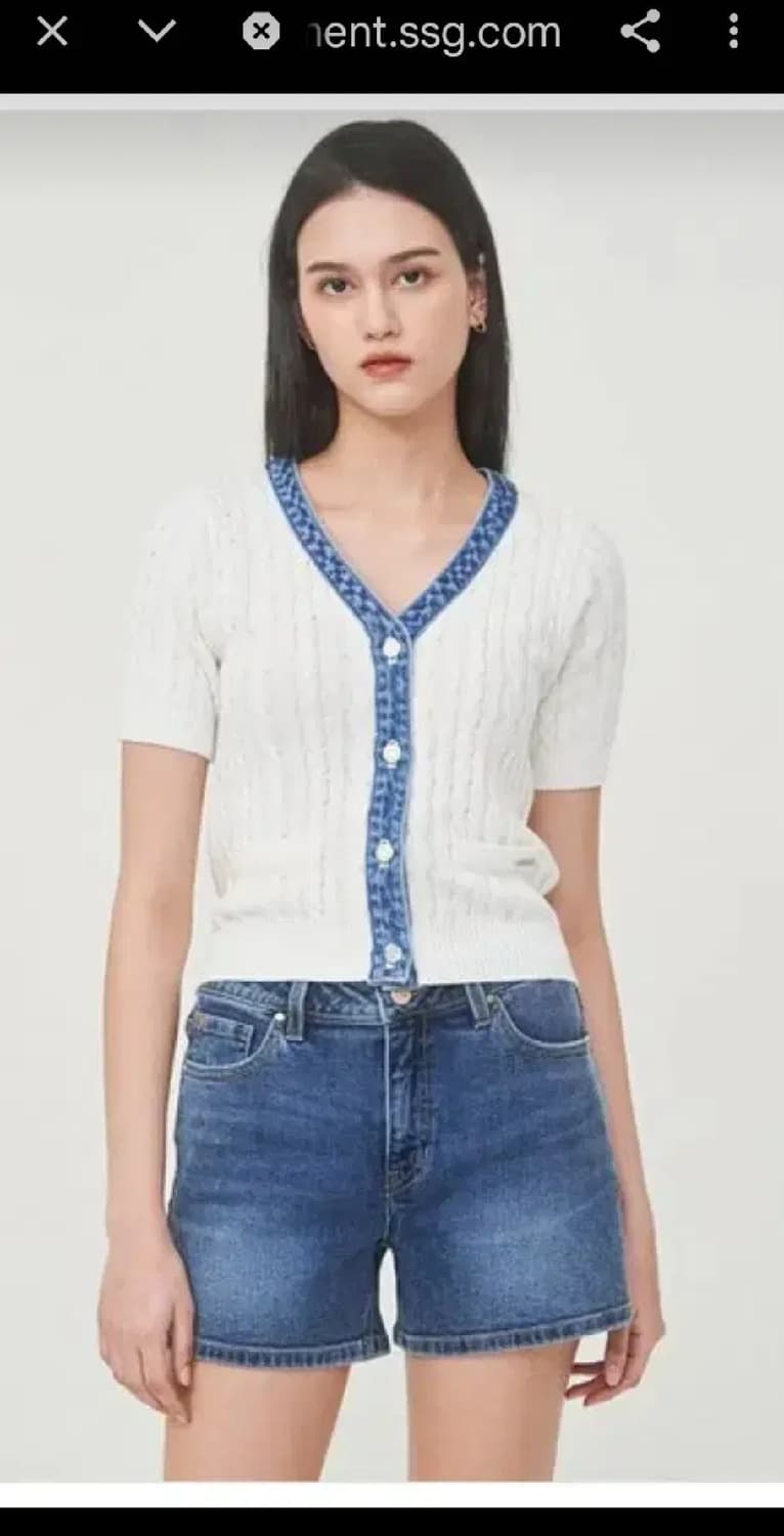 게스 수지 데님 반팔 케이블니트 가디건 상품이미지1