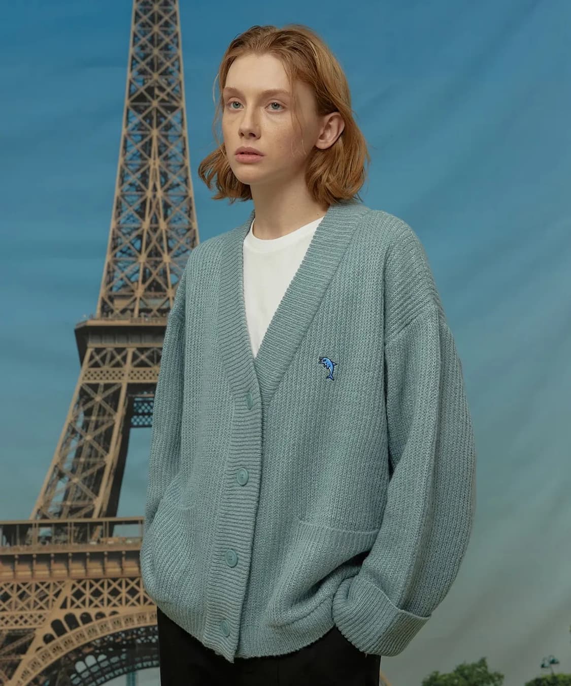 와이케이 돌핀자수 오버핏 가디건 소라 상품이미지2