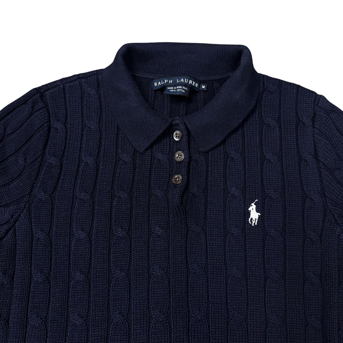 (M) 폴로 랄프로렌 여성 케이블 반팔 니트 네이비 상품이미지2