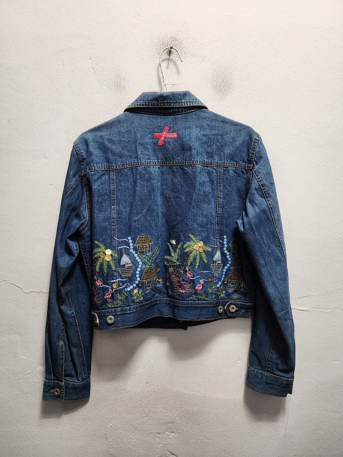 y2k 오일릴리 꽃자수 비즈 디테일 크롭 청자켓 상품이미지2