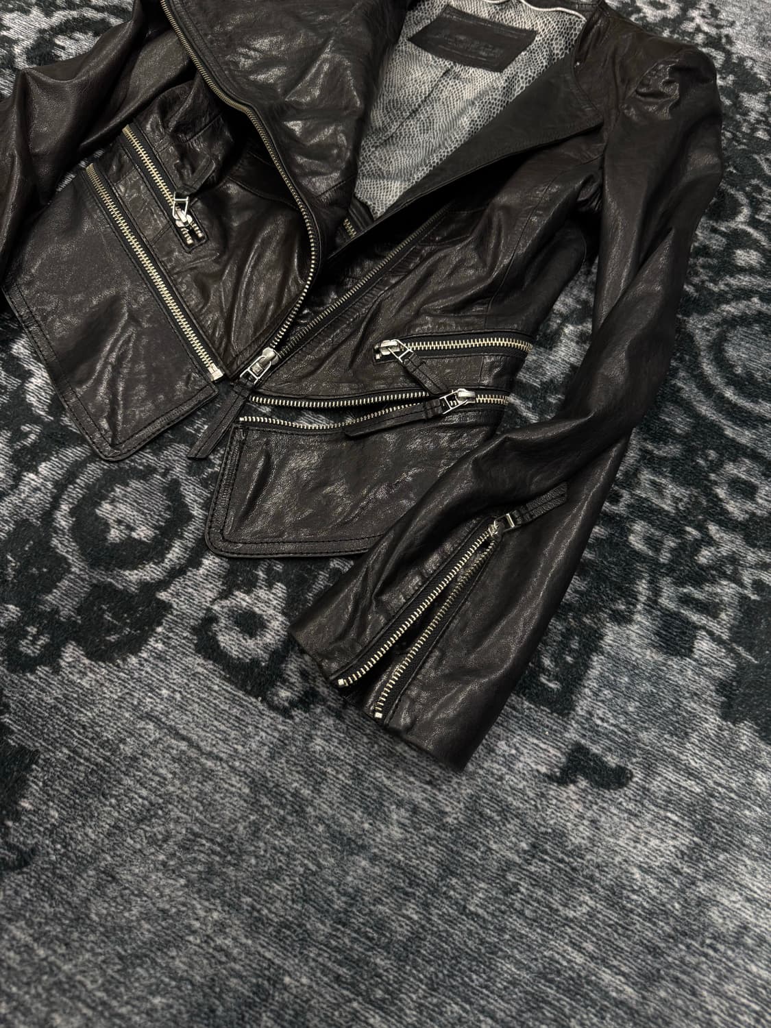Unknown asymmetry zipper lamb skin jacke 상품이미지6