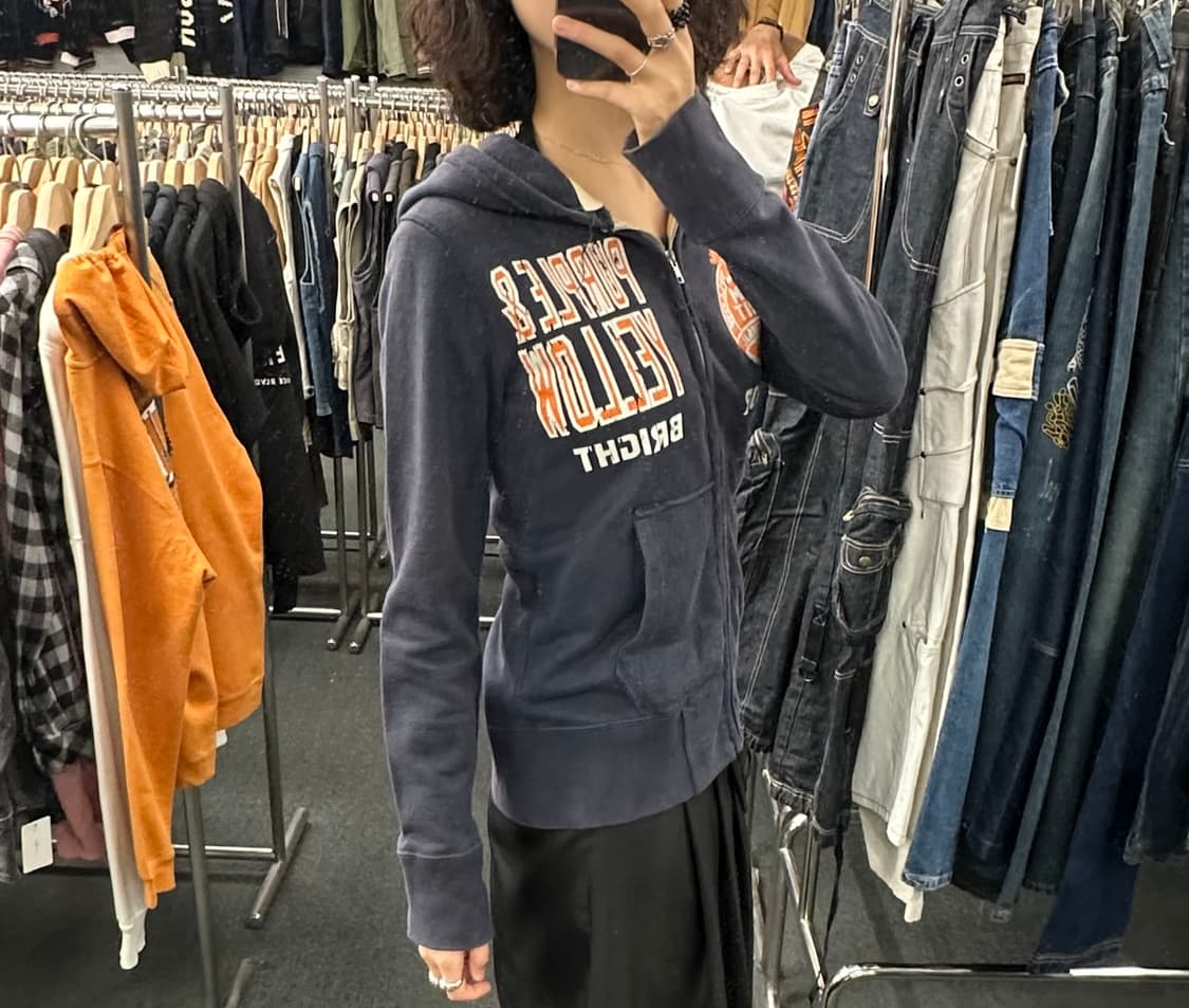 S) purple yellow 빈티지 프린팅 후드 집업 상품이미지1