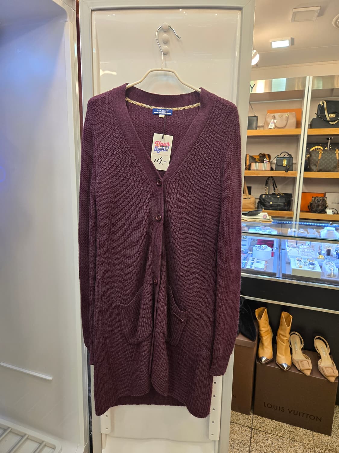 버버리 블루 라벨 버건디 롱 니트 가디건 상품이미지1