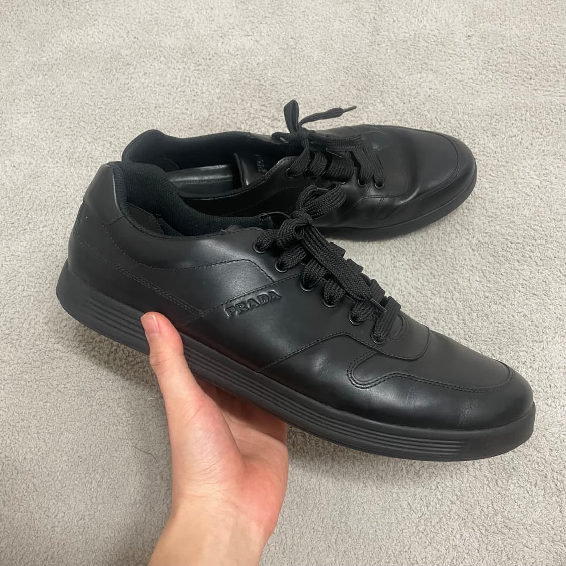 295) 프라다 레더 사이드 로고 레이스 스니커즈 신발 상품이미지1