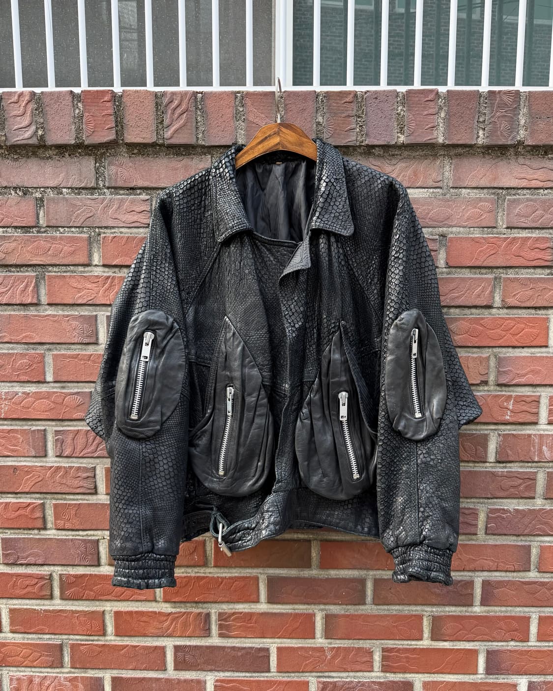 80s UK 빈티지 3D 포켓 레더 봄버 상품이미지1