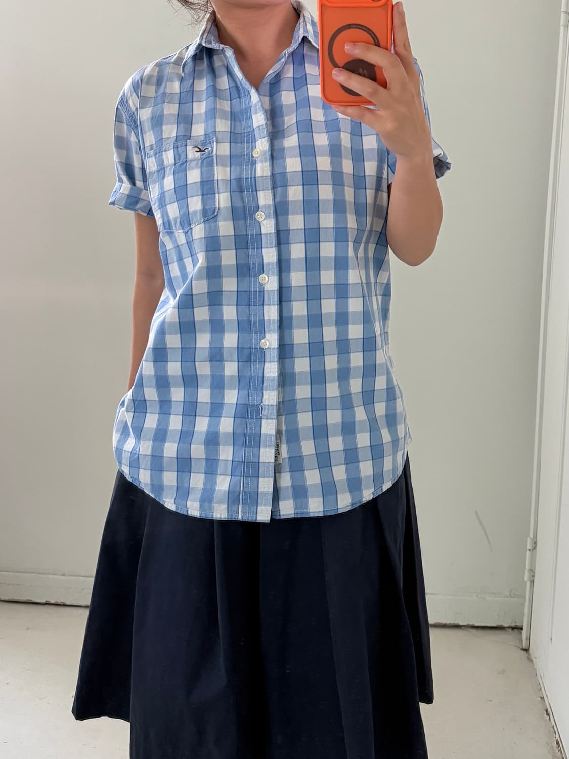 홀리스터 블루 깅엄체크 반팔셔츠 상품이미지4