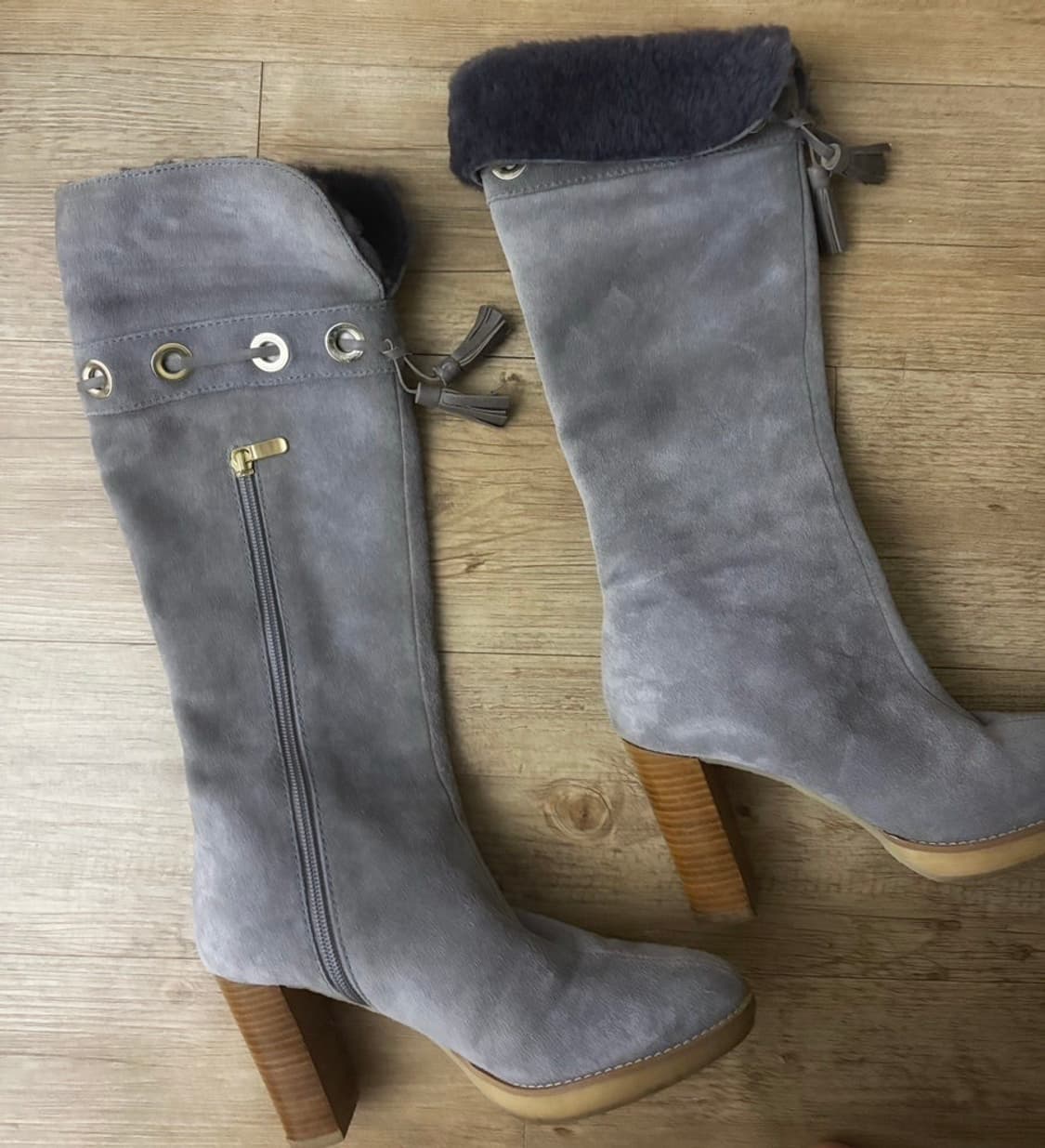 Grey Suede Fur Heel Boots 상품이미지1