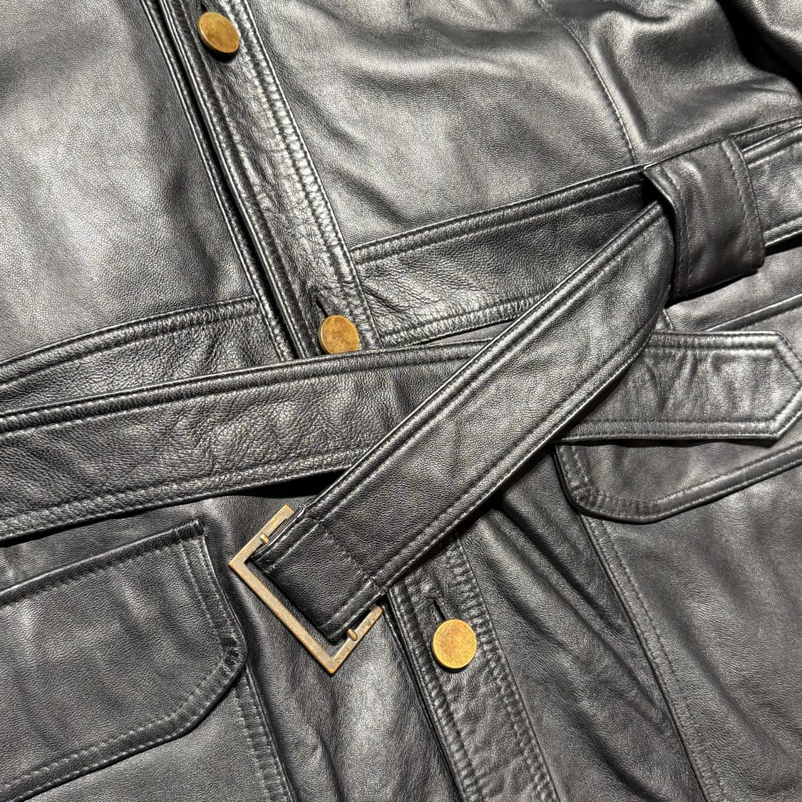 빈티지 웨스턴 램스킨 벨티드 자켓 M 100 바이커 양가죽 상품이미지4