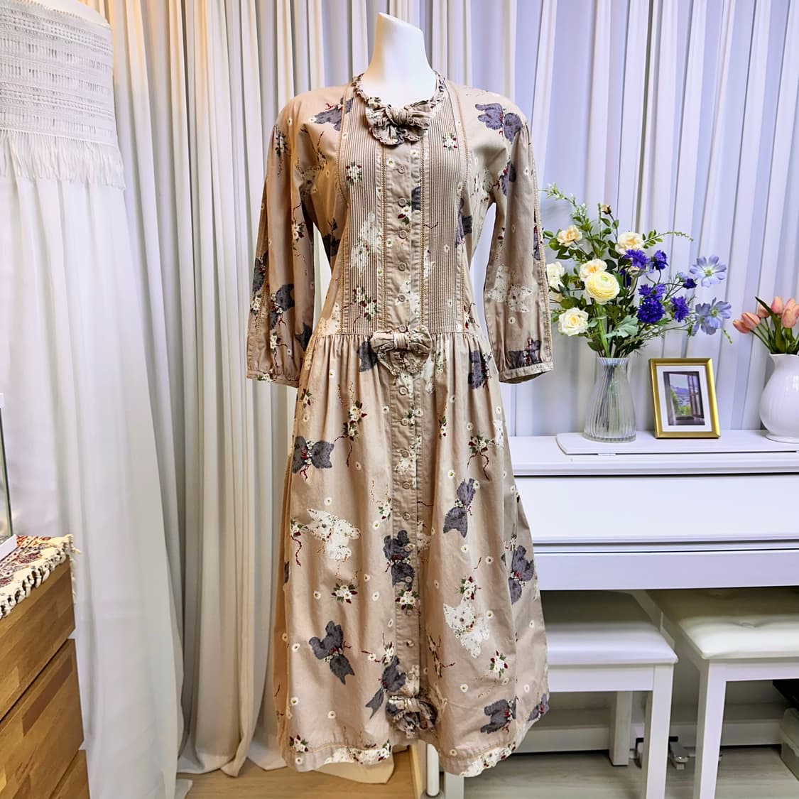 핑크하우스 강아지패턴 핀턱 원피스 상품이미지1