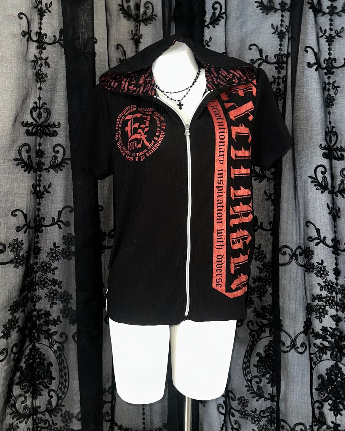 Red lettering punk hooded zip-up 상품이미지1