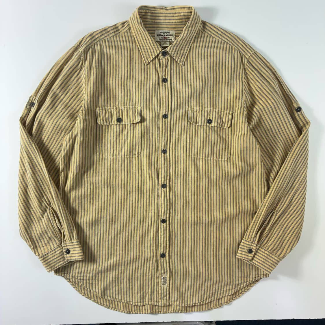 Polo  폴로 진스 린넨 코튼 베이지 스트라이프 워크 셔츠  상품이미지1