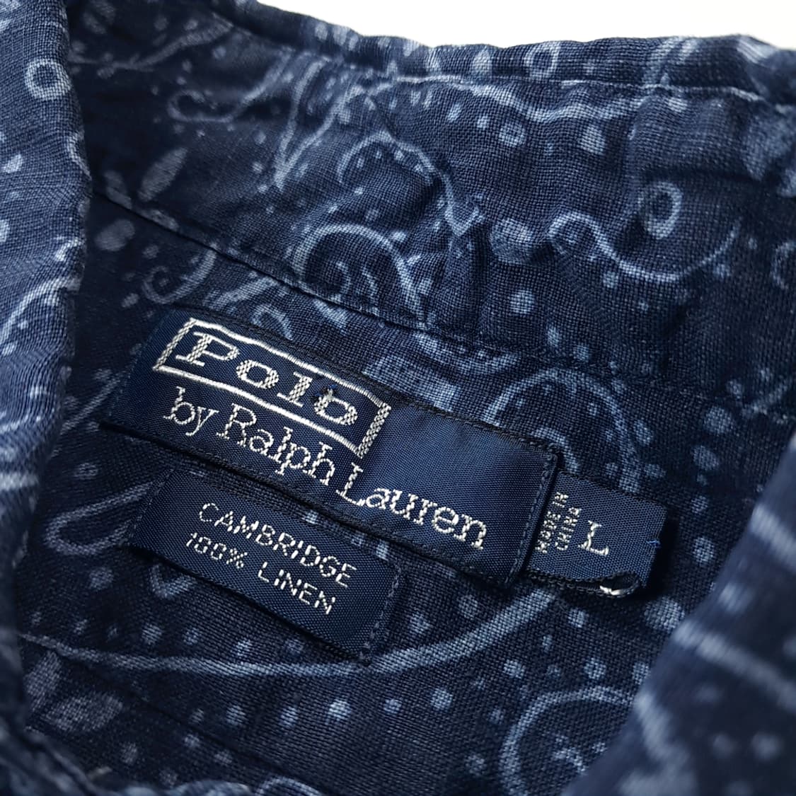 CK257 L 폴로 90s 린넨 페이즐리 로얄 네이비 반팔 셔츠 남방 상품이미지3