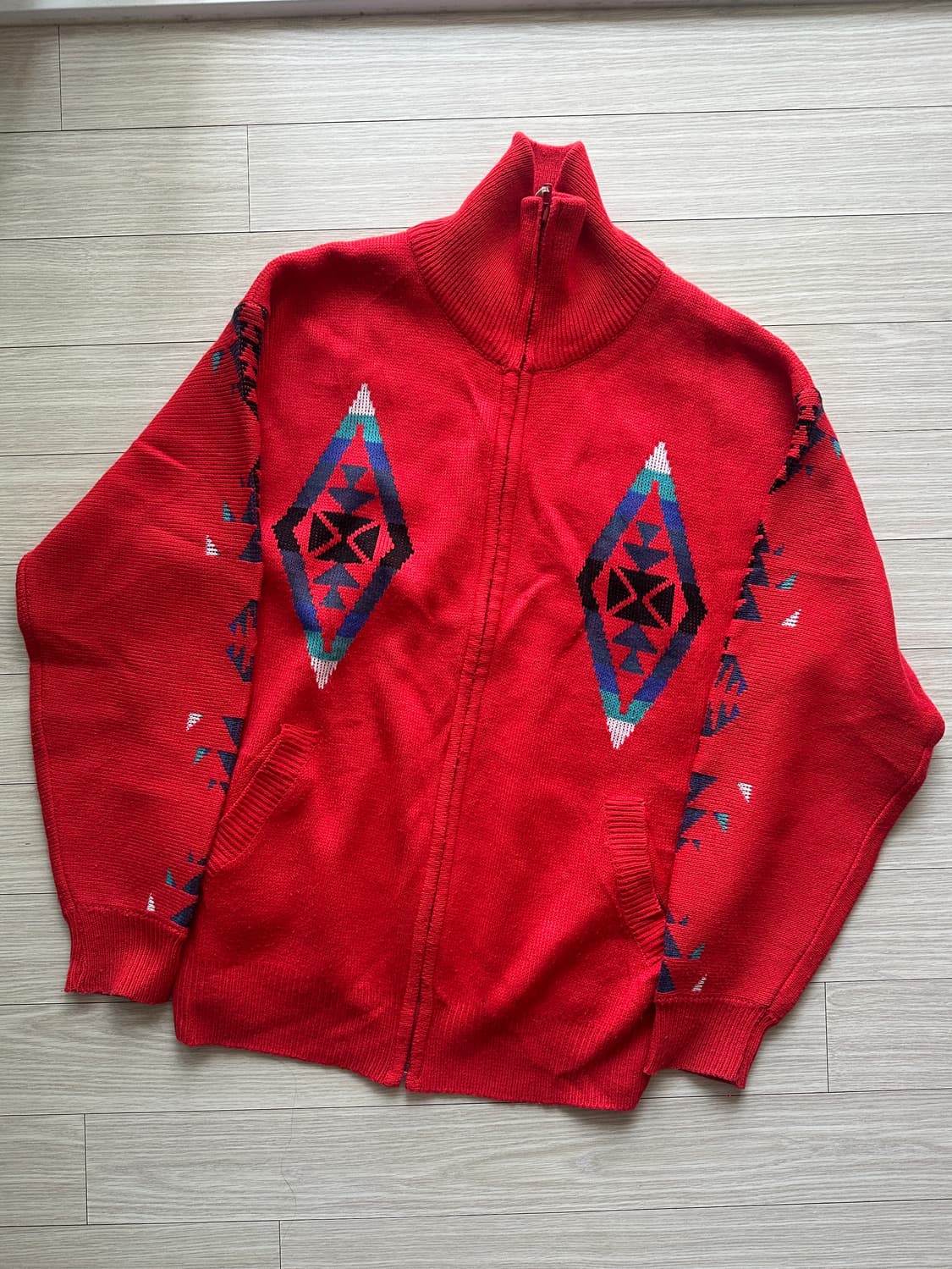 Power to the people 나바호 패턴 니트 집업 상품이미지2