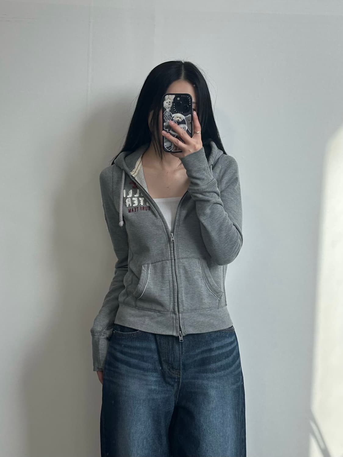 홀리스터 y2k 와투케 딱붙 그레이 후드집업 상품이미지1