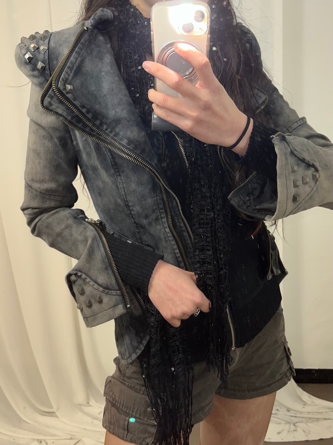 Y2K 그레이 데님 스터드 자켓 상품이미지4