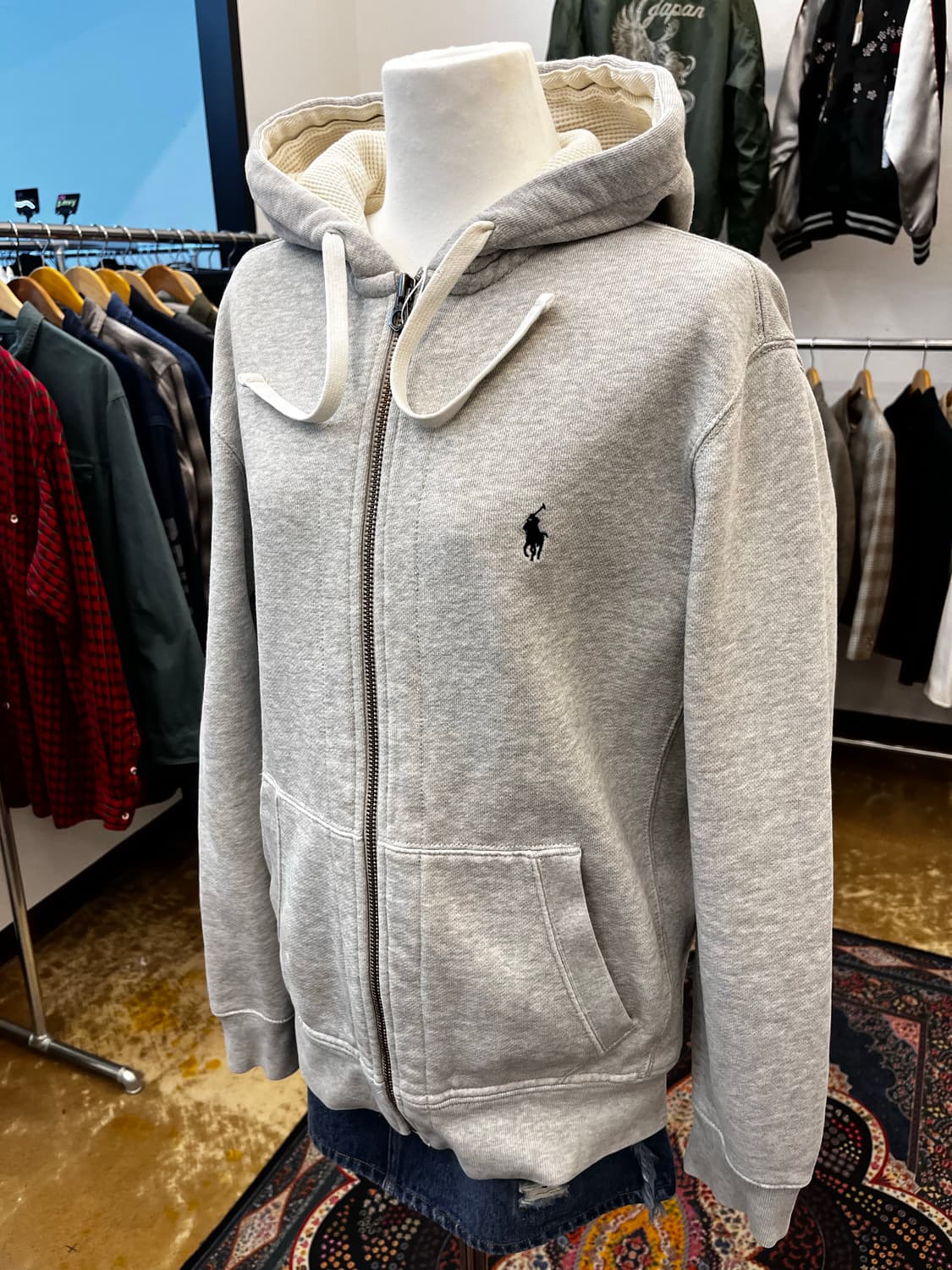 90's 폴로 랄프 로렌 써멀 후드 집업 그레이 상품이미지1