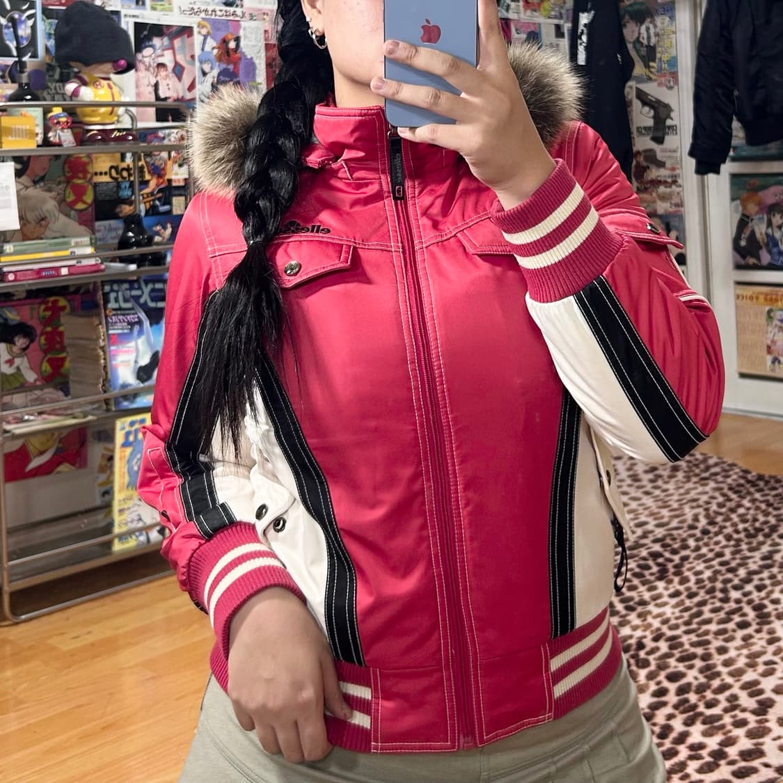 엘레쎄 레이싱 후드 핑크 패딩 점퍼 상품이미지1