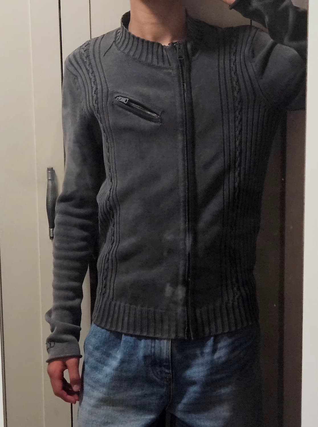 00s Calvin klein 비대칭 니트집업 상품이미지1