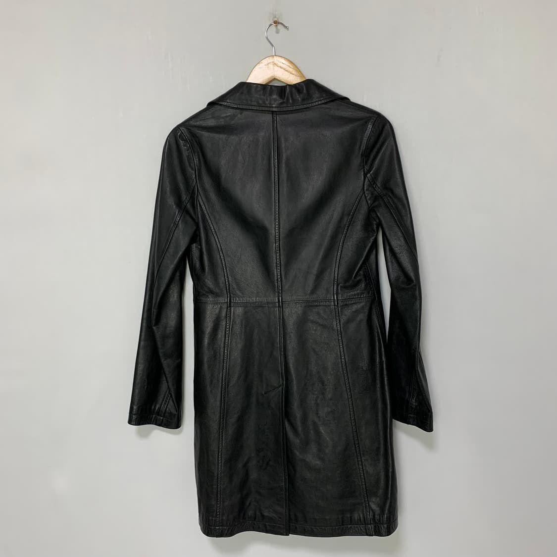 SYSTEM 시스템 빈티지 블랙 리얼레더 가죽 하프 코트 여성 상품이미지3