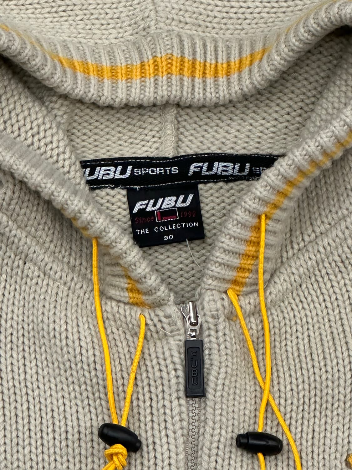 90)FUBU 후부 빈티지 플리스 로고 디테일 배색 스트링 후드집업 상품이미지7