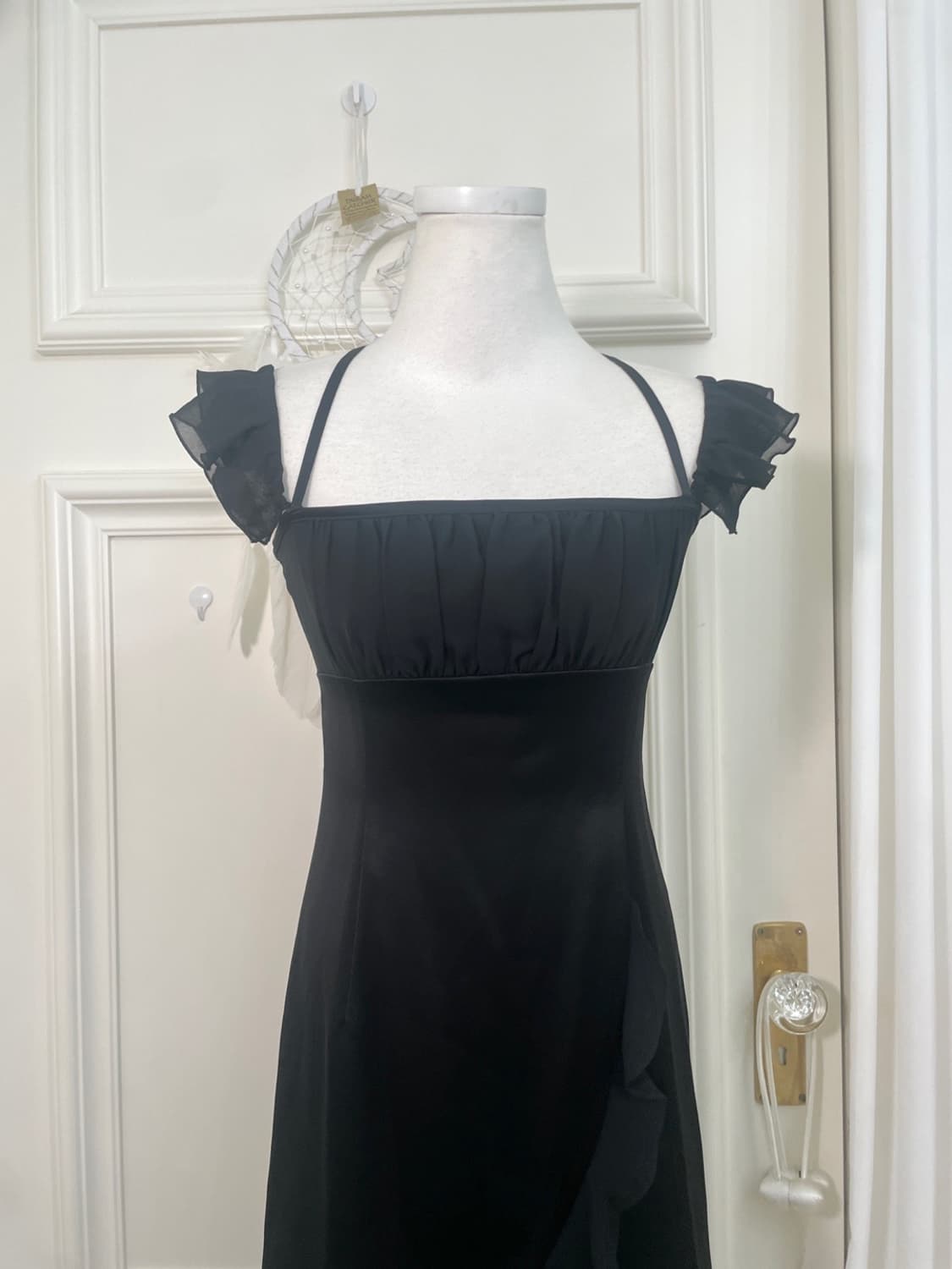 black satin ruffle shirring fairy opc 상품이미지5