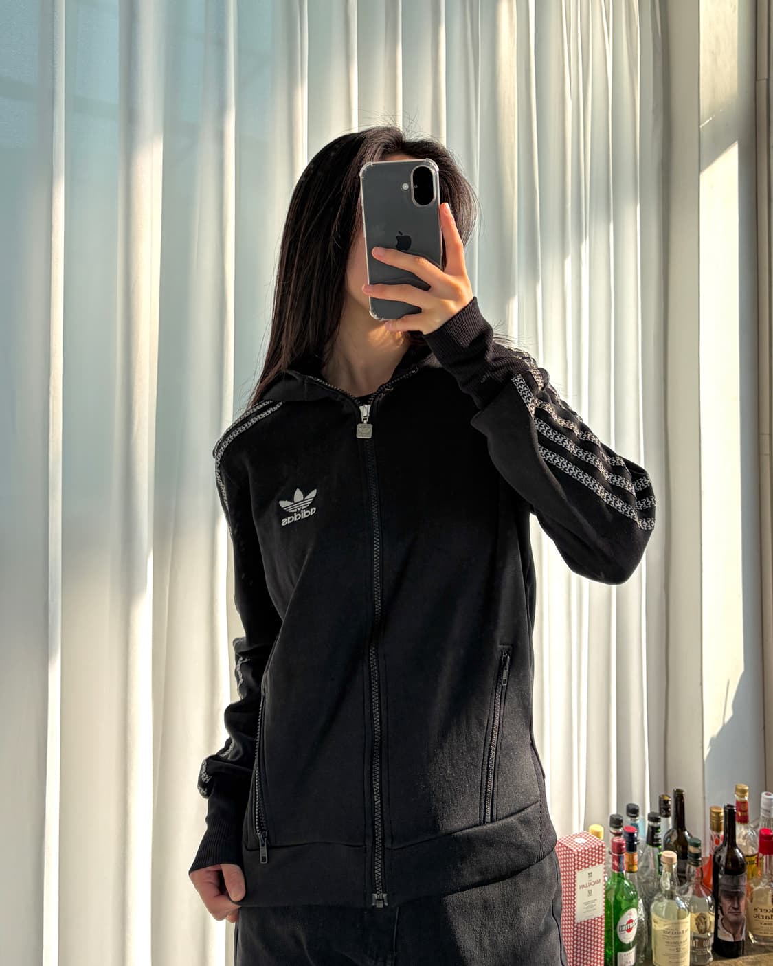 [M]아디다스 블랙 실버 검실 후드 플락 트랙탑 져지 상품이미지2