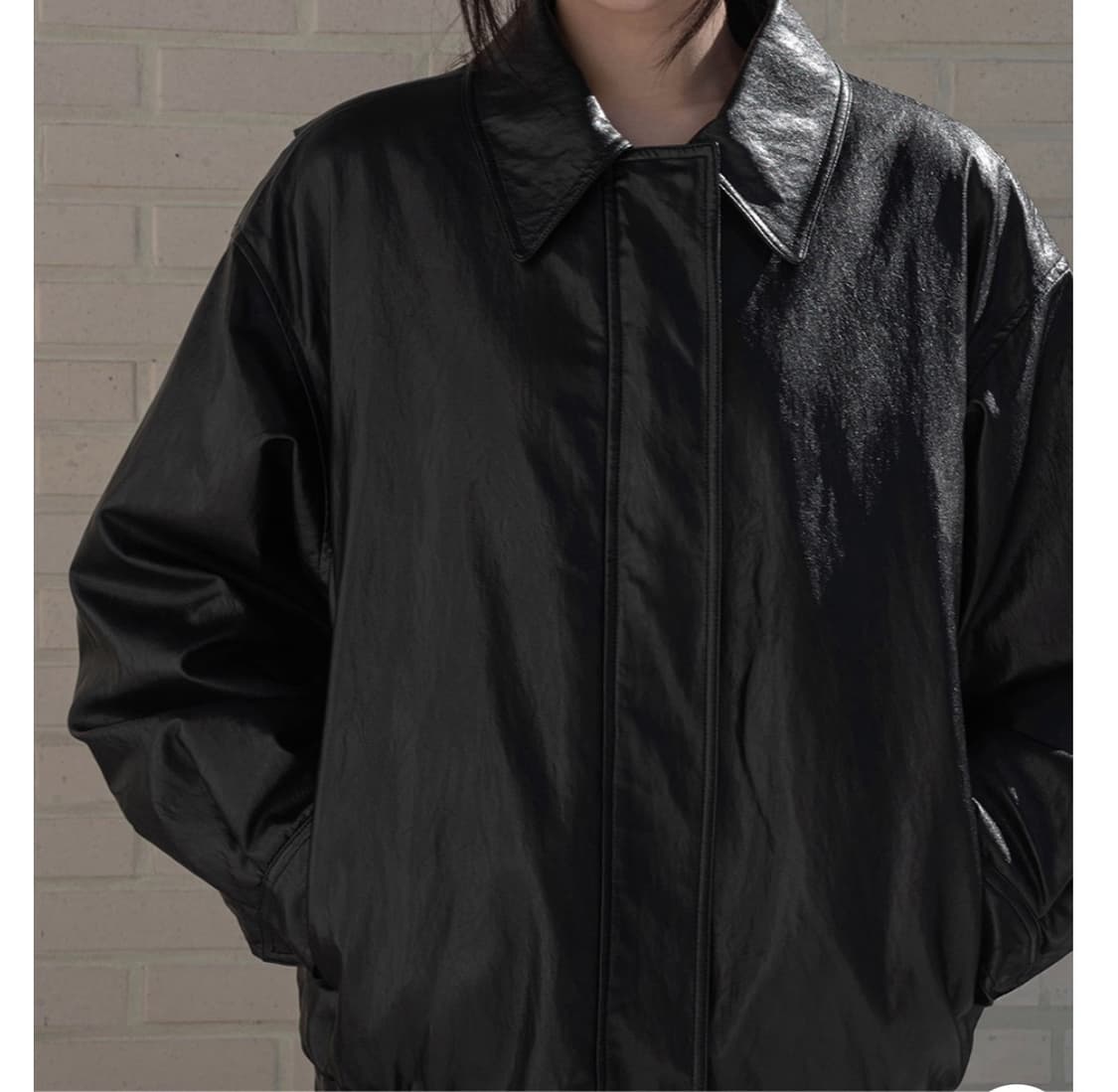 누빔 오버핏 레더 자켓 상품이미지1